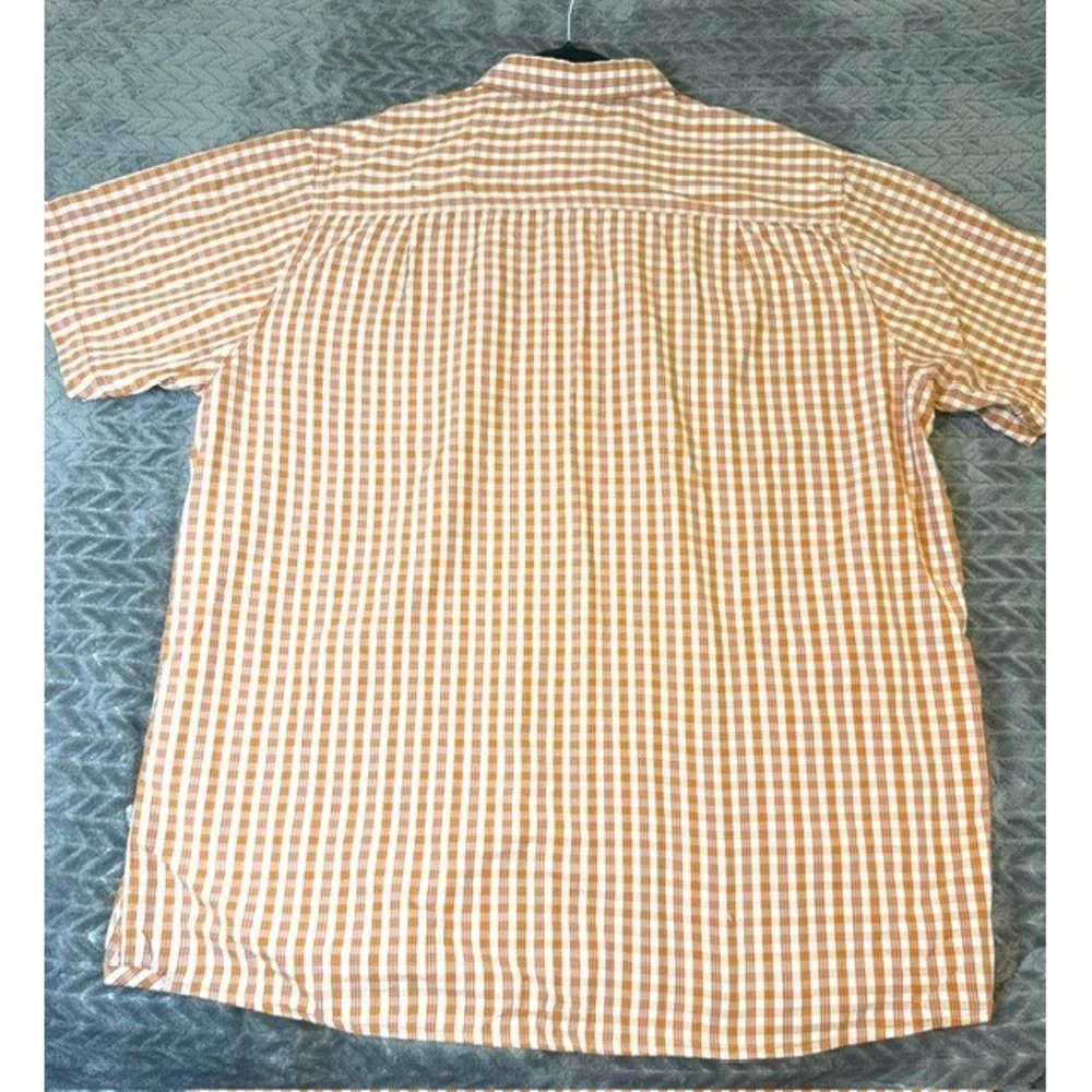 The North Face Mens XL Orange Gingham Plaid Short Sleeve Hiking Shirt 0148
